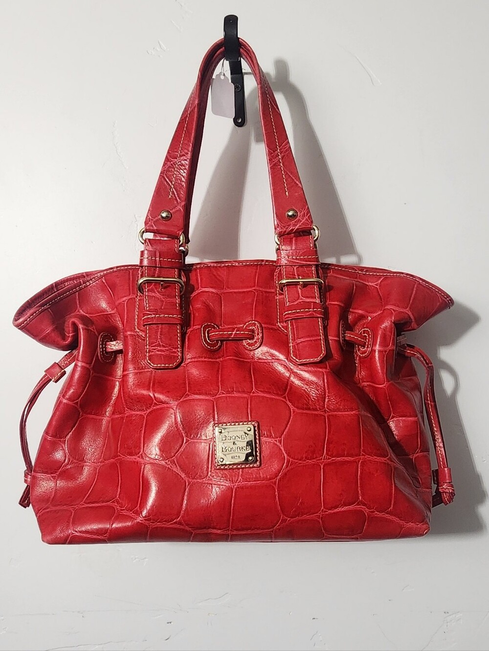 Dooney & Bourke Red Croc-Embossed Leather Shoulder Bag with Gold Hardware
